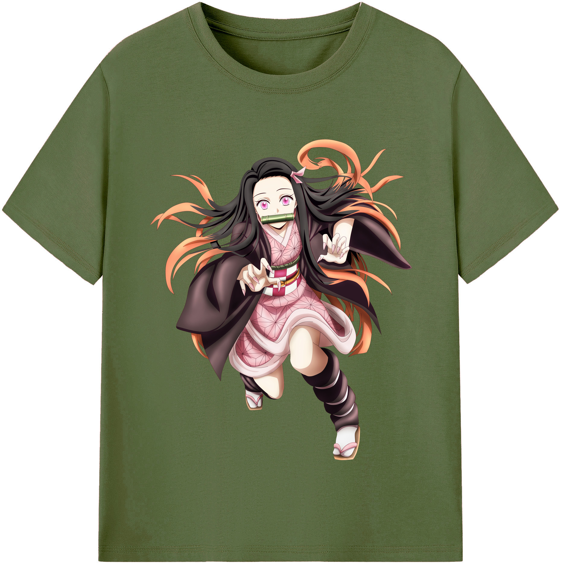 （画像用） 鬼滅の刃（きめつのやいば）竈門 禰󠄀豆子／かまど ねずこ Kamado Nezuko 綿100％半袖Tシャツ（フロントプリント）